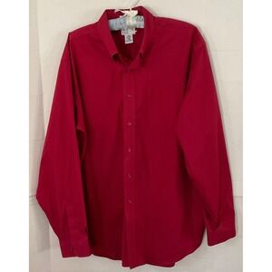LL Bean Mens Large Regular Red Button Down Long Sleeve Shirt Cotton Blend CGR1